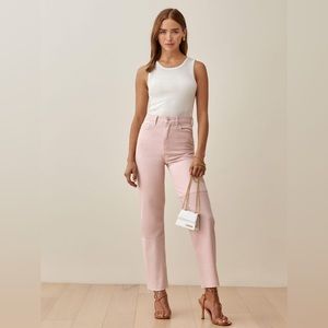 Reformation Ryan Tonal Patch High Rise Straight Jeans in Rose size 28
